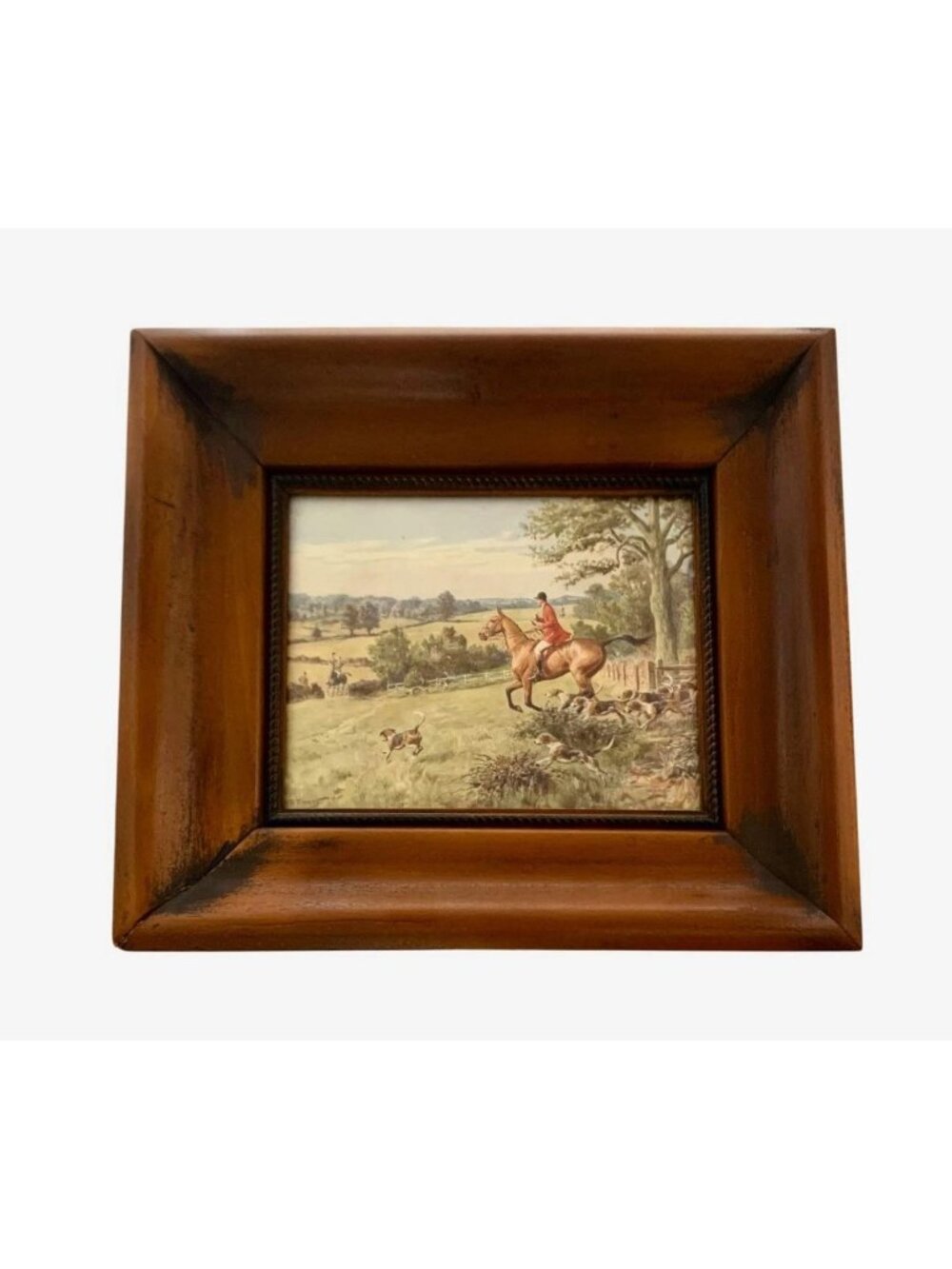Fox Hunt Scene Vintage Print Signed J.A Stewart English Classic Equestrian Decor